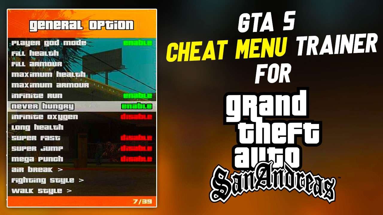 RZL-Trainer v3.1.2 - menu de trapaça como GTA 5 para GTA San Andreas